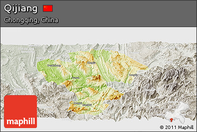 Physical Panoramic Map of Qijiang, lighten, semi-desaturated