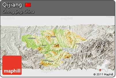Physical Panoramic Map of Qijiang, lighten, semi-desaturated