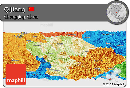 Physical Panoramic Map of Qijiang, political outside