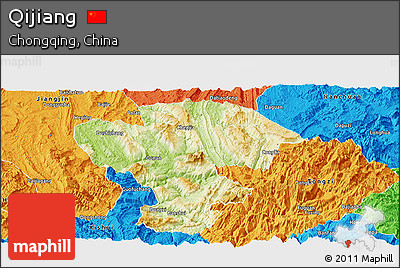 Physical Panoramic Map of Qijiang, political outside