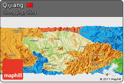 Physical Panoramic Map of Qijiang, political outside