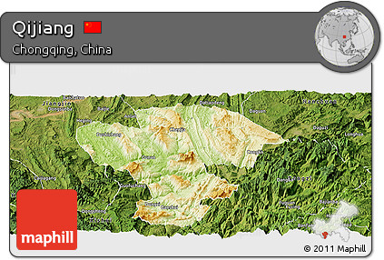 Physical Panoramic Map of Qijiang, satellite outside