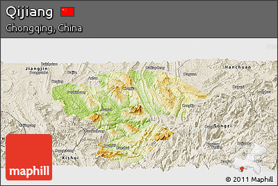 Physical Panoramic Map of Qijiang, shaded relief outside