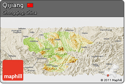Physical Panoramic Map of Qijiang, shaded relief outside