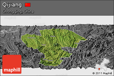 Satellite Panoramic Map of Qijiang, desaturated