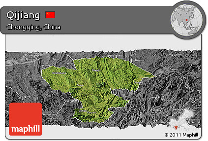 Satellite Panoramic Map of Qijiang, desaturated