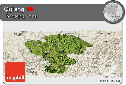 Satellite Panoramic Map of Qijiang, shaded relief outside