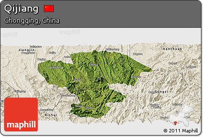 Satellite Panoramic Map of Qijiang, shaded relief outside
