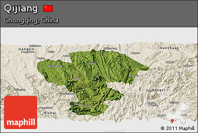 Satellite Panoramic Map of Qijiang, shaded relief outside