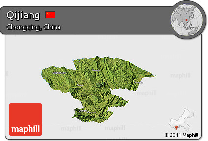 Satellite Panoramic Map of Qijiang, single color outside