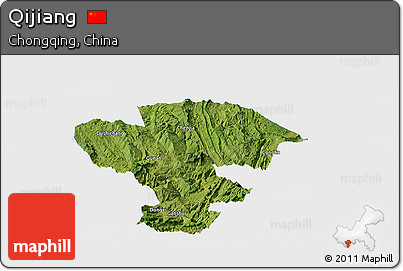 Satellite Panoramic Map of Qijiang, single color outside