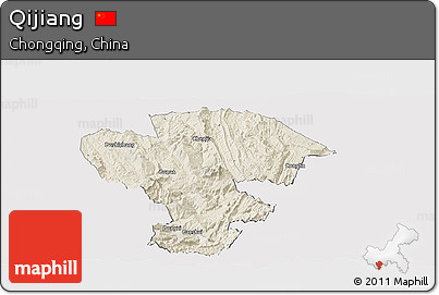 Shaded Relief Panoramic Map of Qijiang, cropped outside