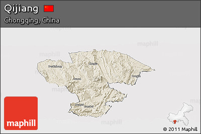 Shaded Relief Panoramic Map of Qijiang, cropped outside