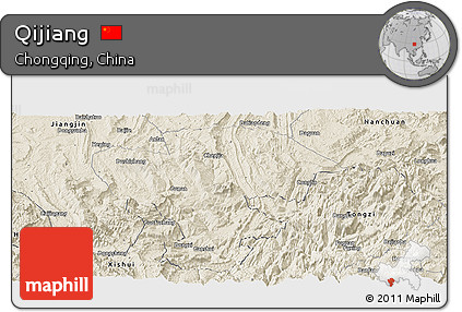 Shaded Relief Panoramic Map of Qijiang