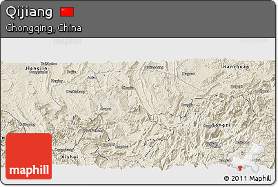 Shaded Relief Panoramic Map of Qijiang