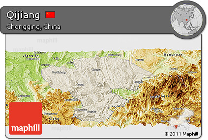 Shaded Relief Panoramic Map of Qijiang, physical outside