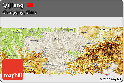 Shaded Relief Panoramic Map of Qijiang, physical outside