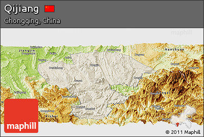 Shaded Relief Panoramic Map of Qijiang, physical outside