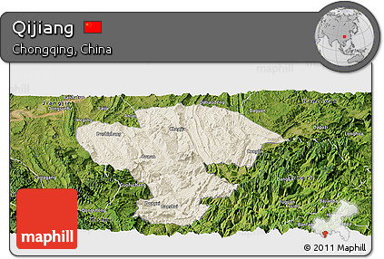Shaded Relief Panoramic Map of Qijiang, satellite outside