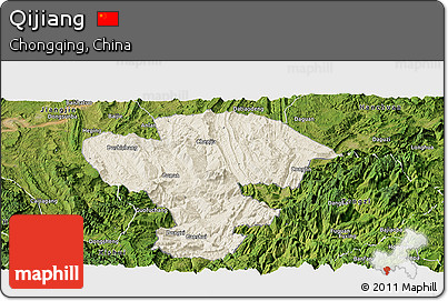 Shaded Relief Panoramic Map of Qijiang, satellite outside
