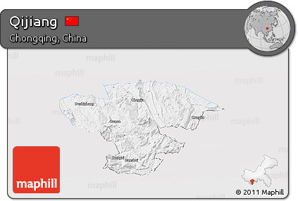Silver Style Panoramic Map of Qijiang, single color outside