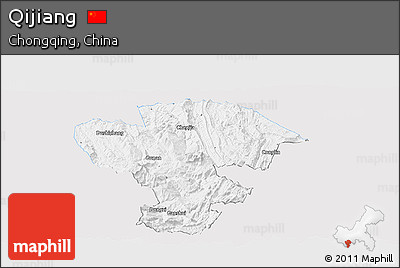 Silver Style Panoramic Map of Qijiang, single color outside