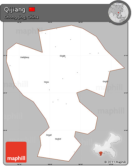 Gray Simple Map of Qijiang, cropped outside