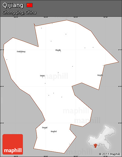 Gray Simple Map of Qijiang, cropped outside