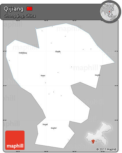 Gray Simple Map of Qijiang, single color outside