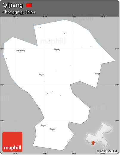 Gray Simple Map of Qijiang, single color outside