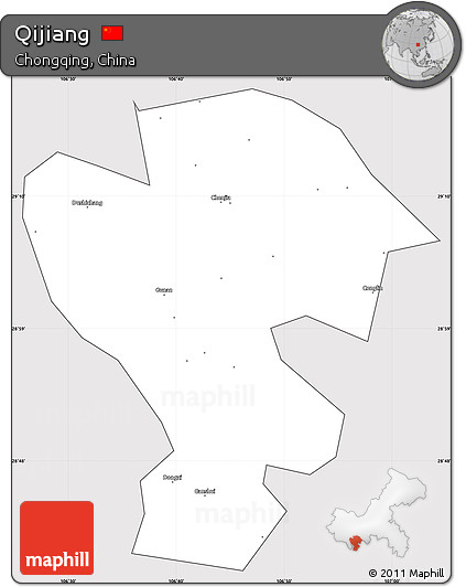 Silver Style Simple Map of Qijiang, cropped outside