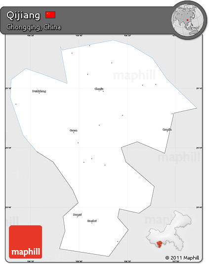 Silver Style Simple Map of Qijiang, single color outside