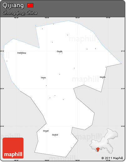 Silver Style Simple Map of Qijiang, single color outside