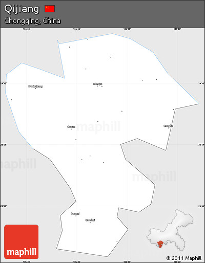 Silver Style Simple Map of Qijiang, single color outside