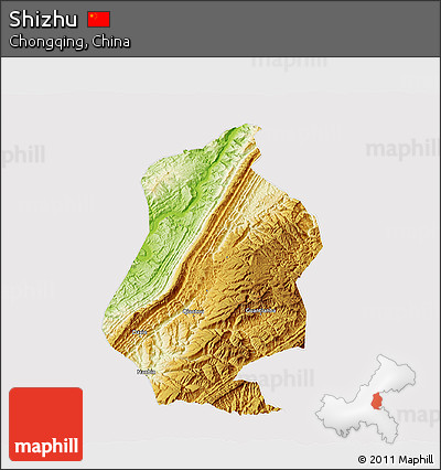 Physical 3D Map of Shizhu, cropped outside