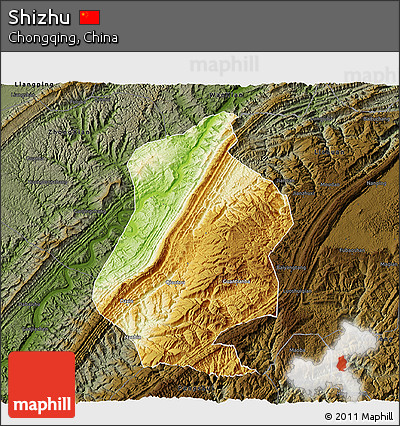 Physical 3D Map of Shizhu, darken