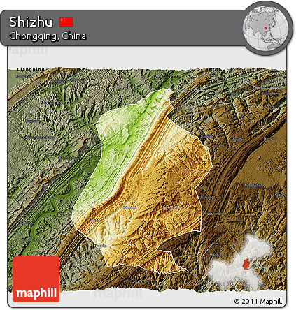 Physical 3D Map of Shizhu, darken