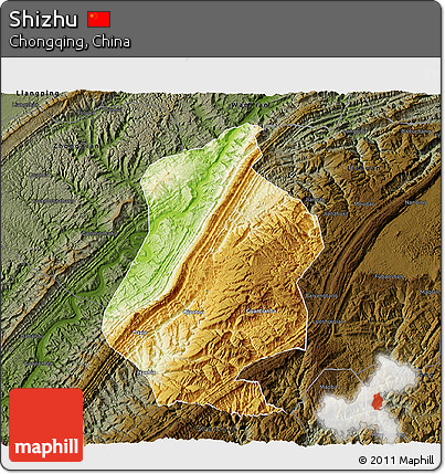 Physical 3D Map of Shizhu, darken