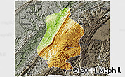 Physical 3D Map of Shizhu, darken, semi-desaturated