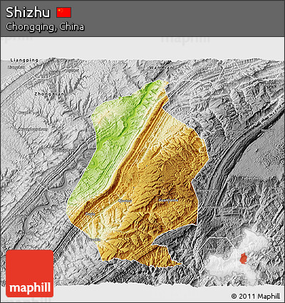 Physical 3D Map of Shizhu, desaturated