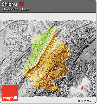 Physical 3D Map of Shizhu, desaturated