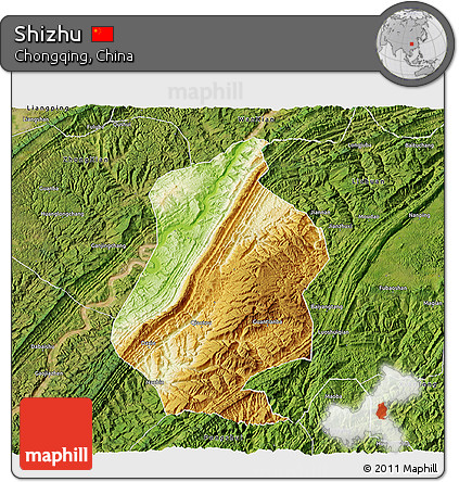 Physical 3D Map of Shizhu, satellite outside