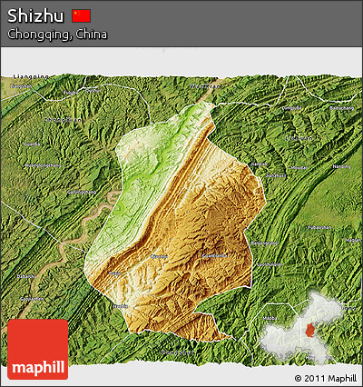 Physical 3D Map of Shizhu, satellite outside