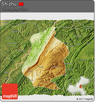Physical 3D Map of Shizhu, satellite outside