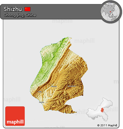 Physical 3D Map of Shizhu, single color outside