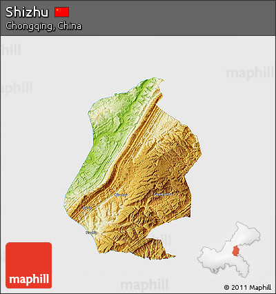 Physical 3D Map of Shizhu, single color outside