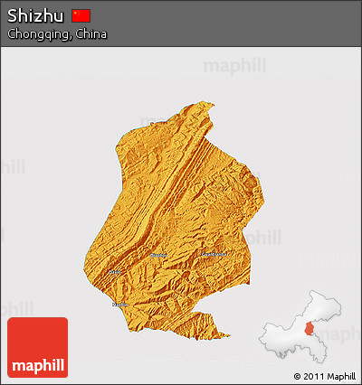 Political 3D Map of Shizhu, single color outside