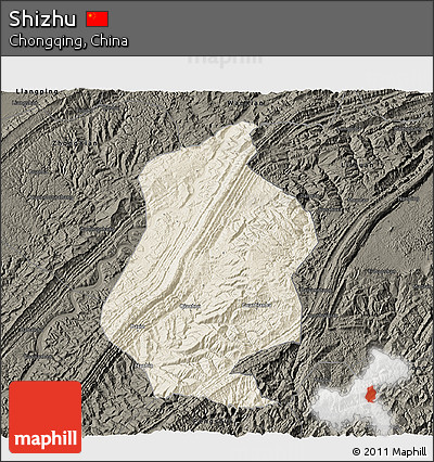 Shaded Relief 3D Map of Shizhu, darken