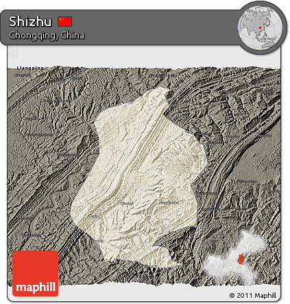 Shaded Relief 3D Map of Shizhu, darken