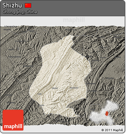Shaded Relief 3D Map of Shizhu, darken